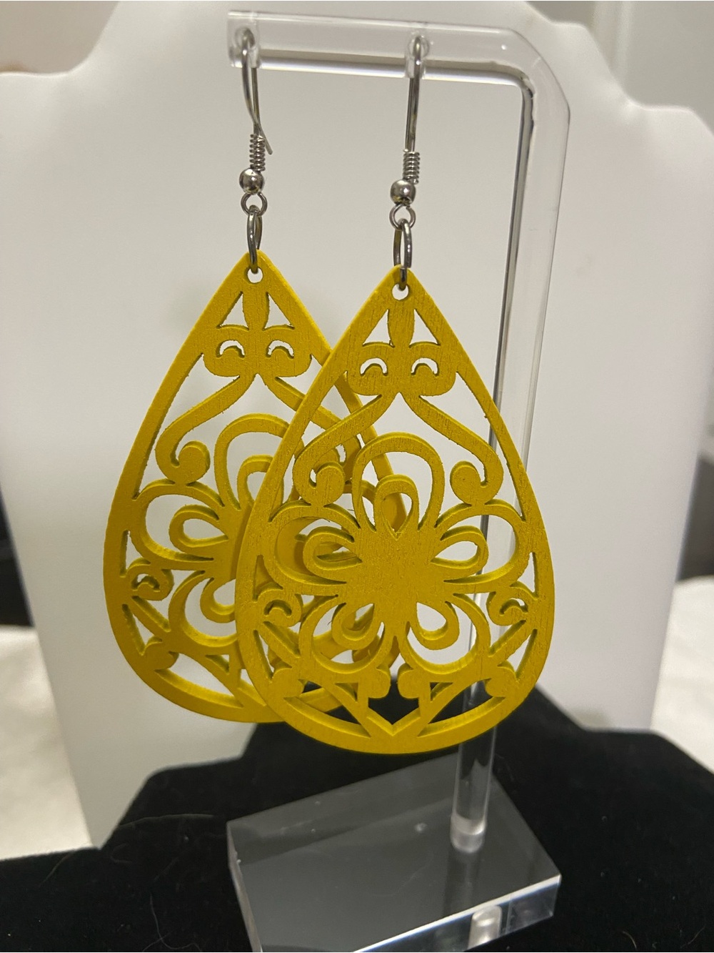 Yellow Filigree Teardrop Earrings Boho Cottagecore